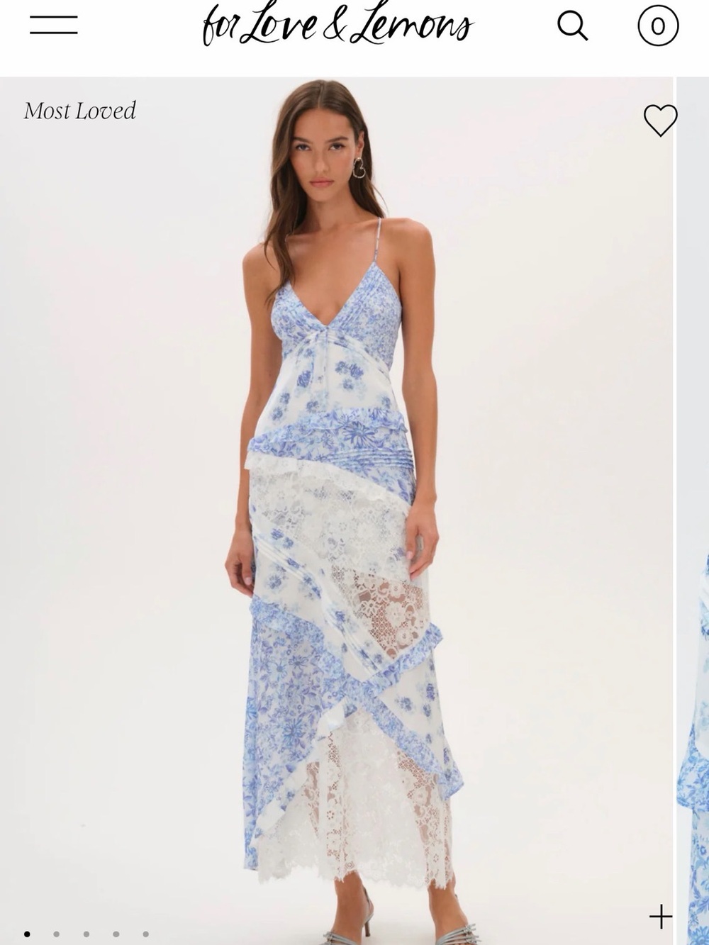 For Love & Lemons Blue Floral Lace Slip Dress